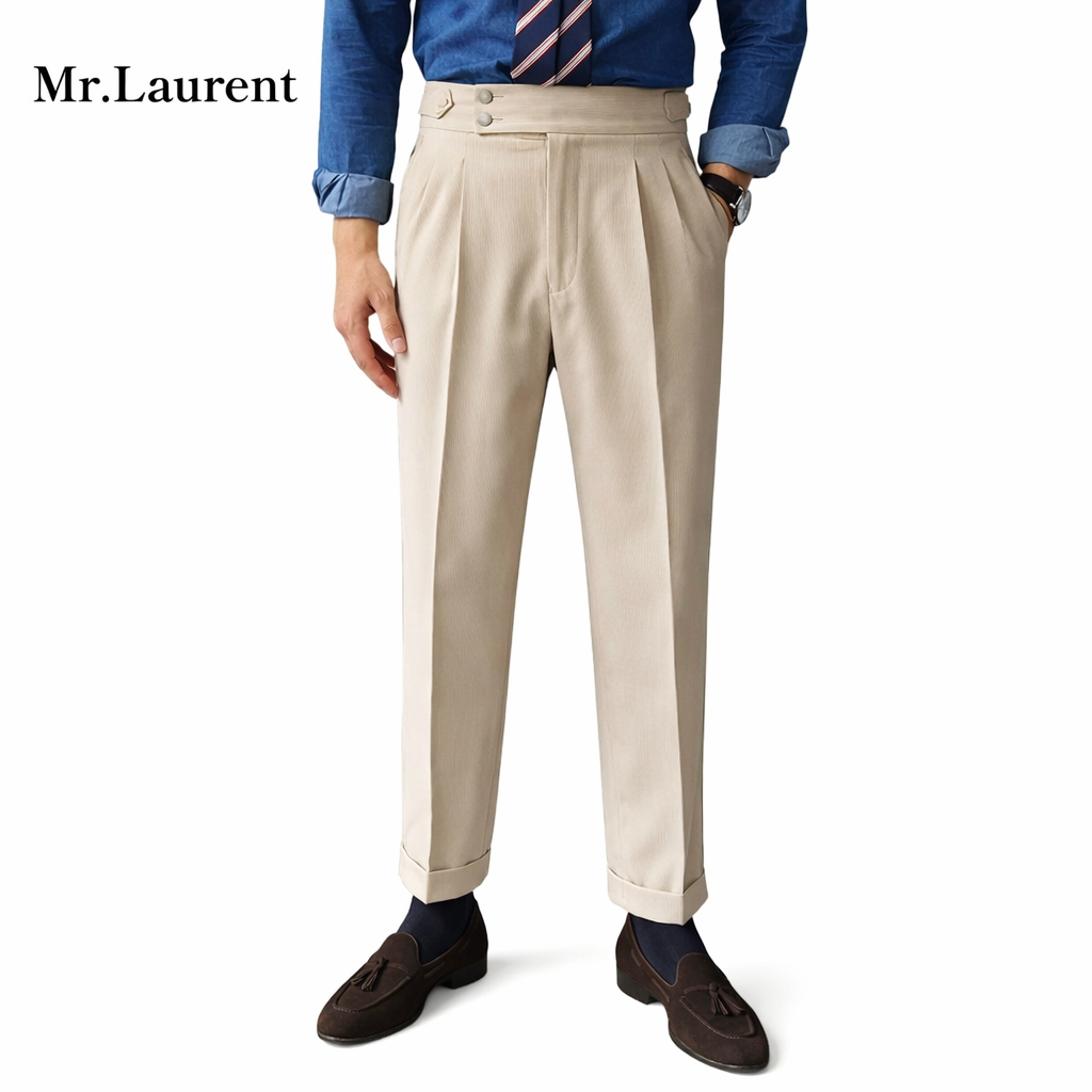 Mr.L タック入り ベルトレス イタリアン スラックスパンツ メンズ – Mr