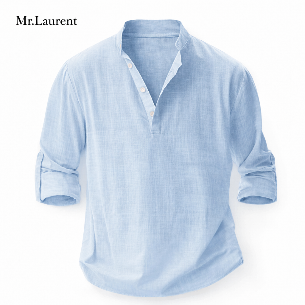 Mr.L リネン混 バンドカラーシャツ ナチュラルドレープ 七分袖 メンズ
