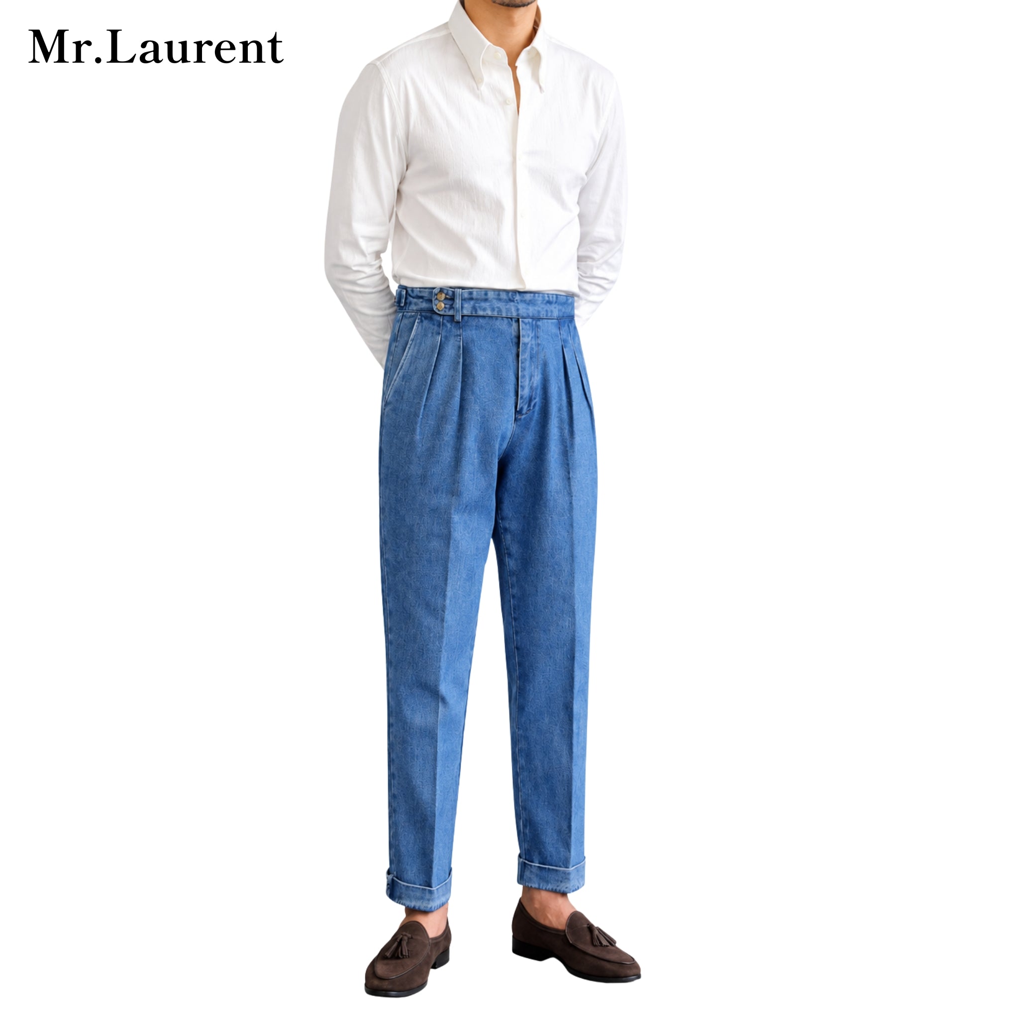 Mr.L デニムスラックス ワイドテーパード センタープレス トラウザー