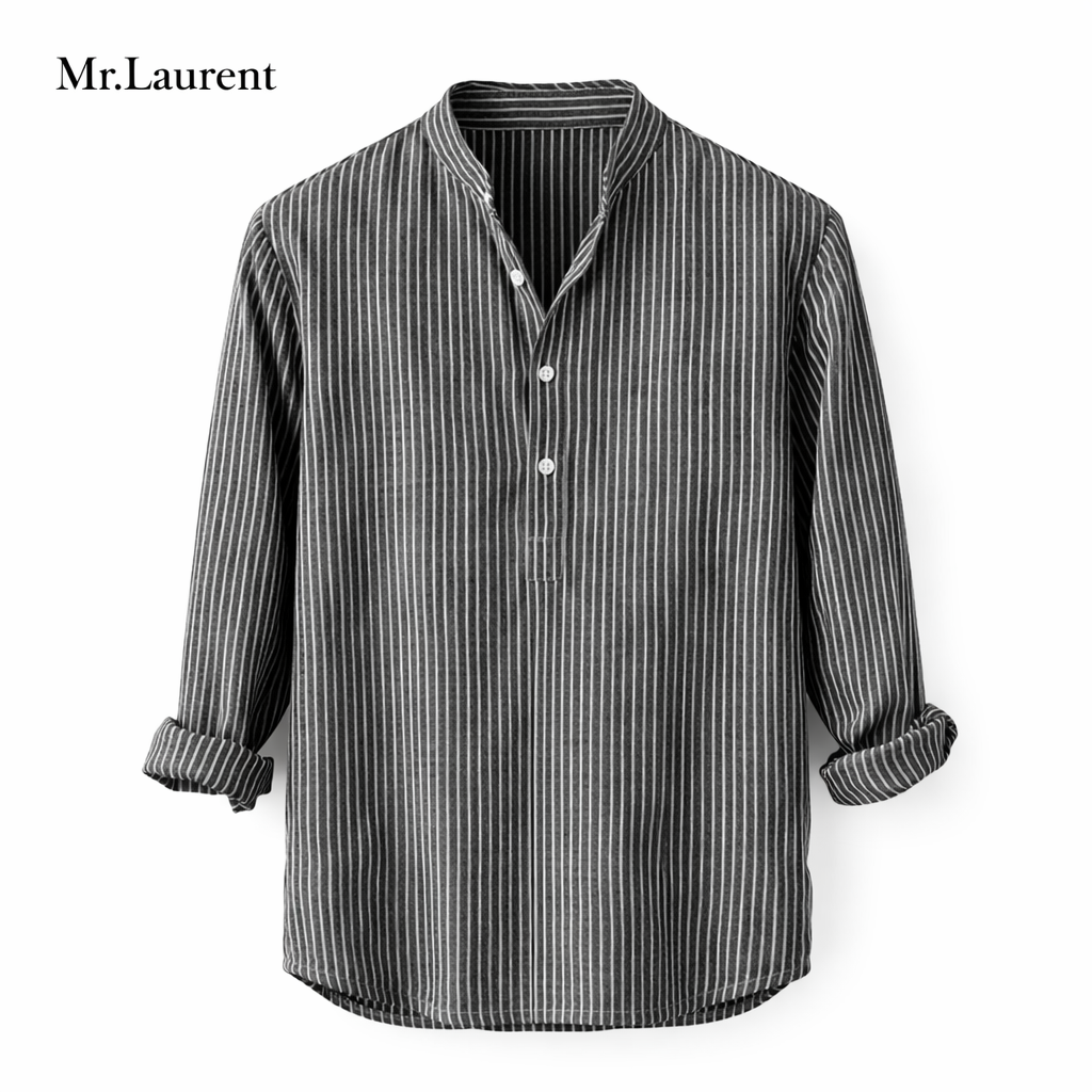 Mr.L ストライプ バンドカラーシャツ リラックスシルエット 長袖 メンズ