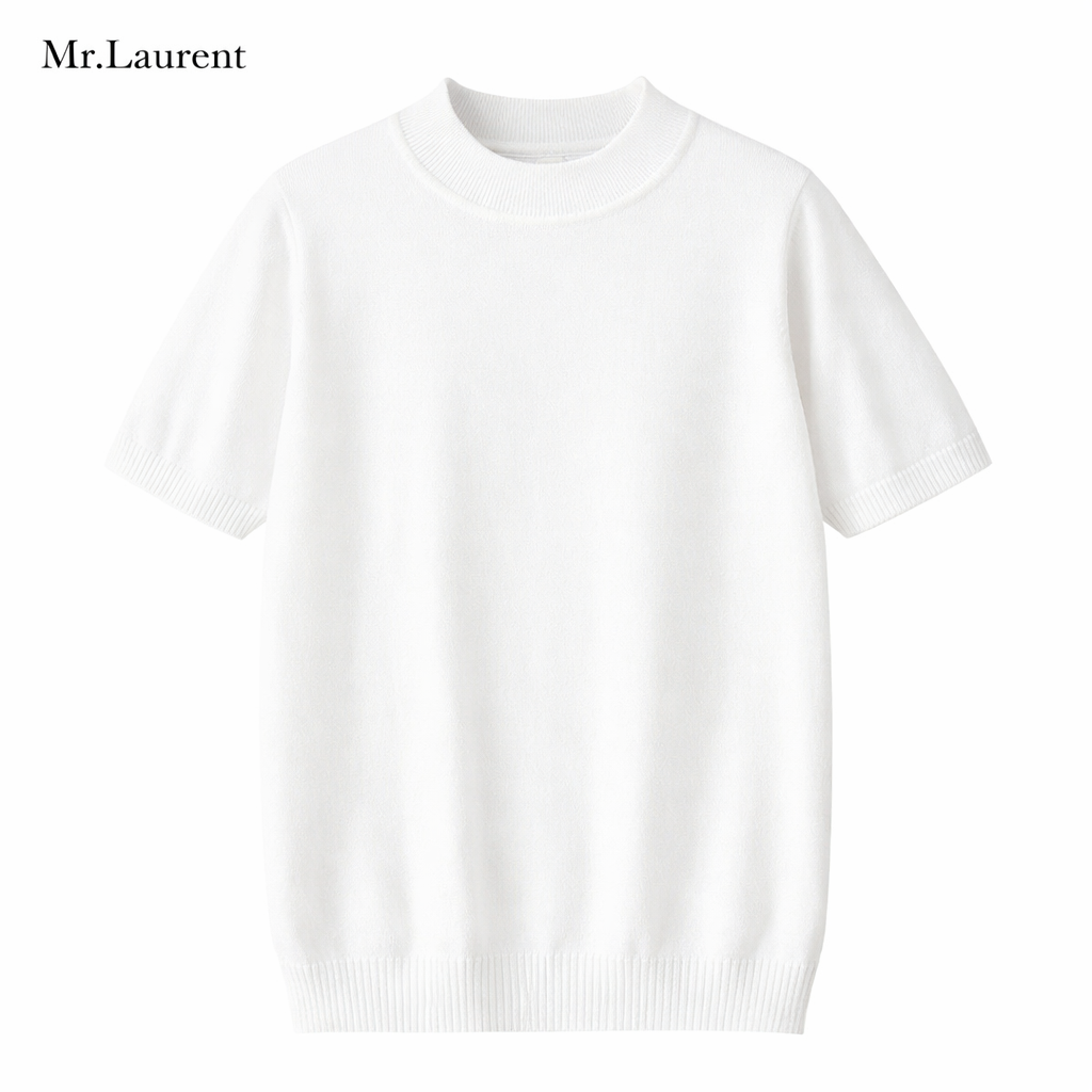 Mr.L リブモックネック ストレッチTシャツ メンズ タイトフィット