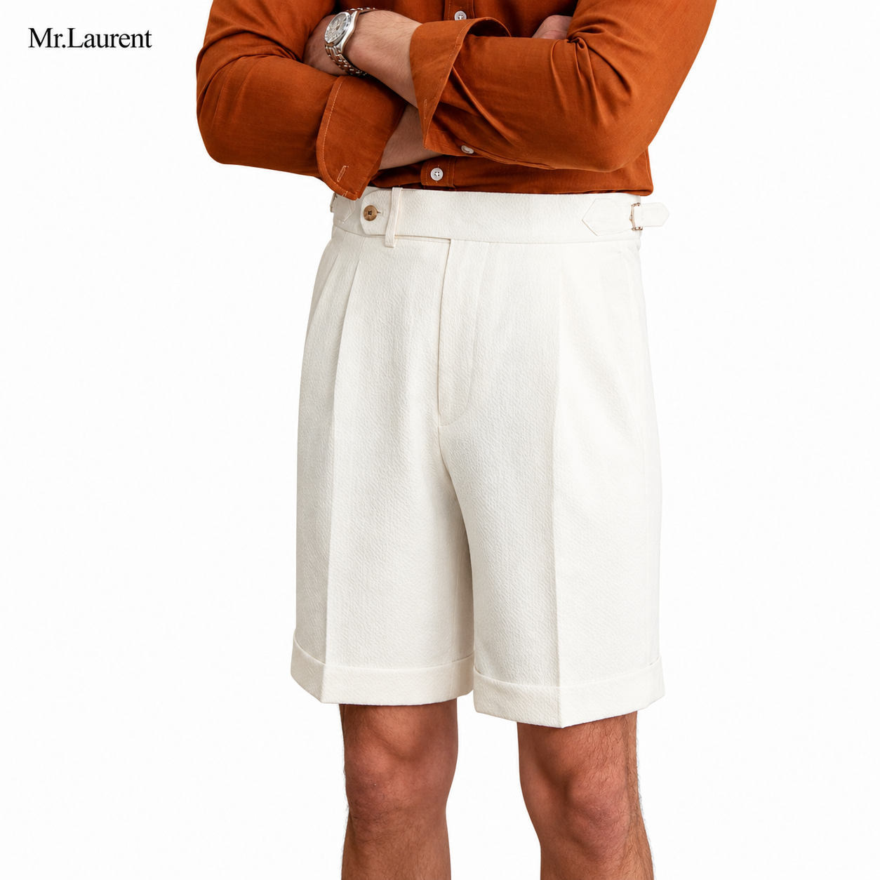 Mr.L 2タック ドレープハーフパンツ タイトシルエット ショーツ メンズ