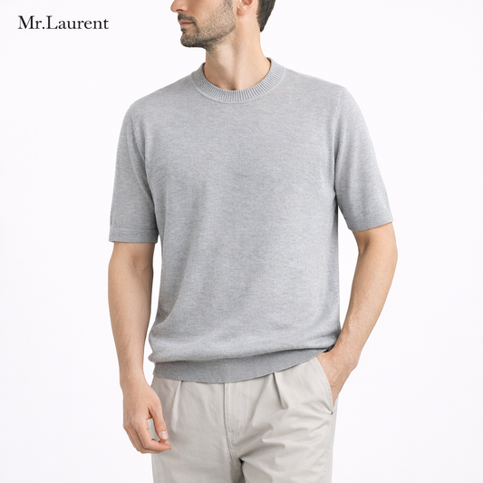 Mr.L リブ仕様 クルーネック ニットTシャツ メンズ