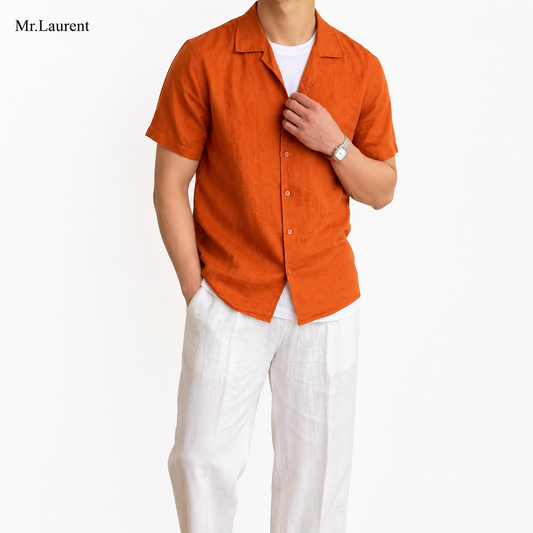 Mr.L 100%リネン オープンカラーシャツ リラックスシルエット 半袖 メンズ