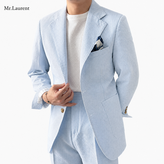 Mr.L 凹凸シアサッカー プレミアム セットアップ メンズ ストレッチ 軽量 速乾 アンコンジャケット テーパードパンツ 上下セット
