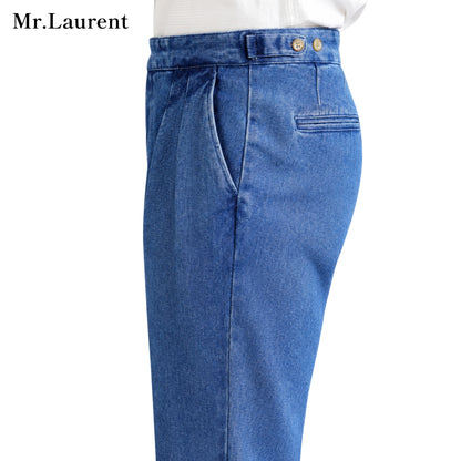 Mr.L デニムスラックス ワイドテーパード センタープレス トラウザー メンズ