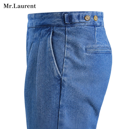 Mr.L デニムスラックス ワイドテーパード センタープレス トラウザー メンズ