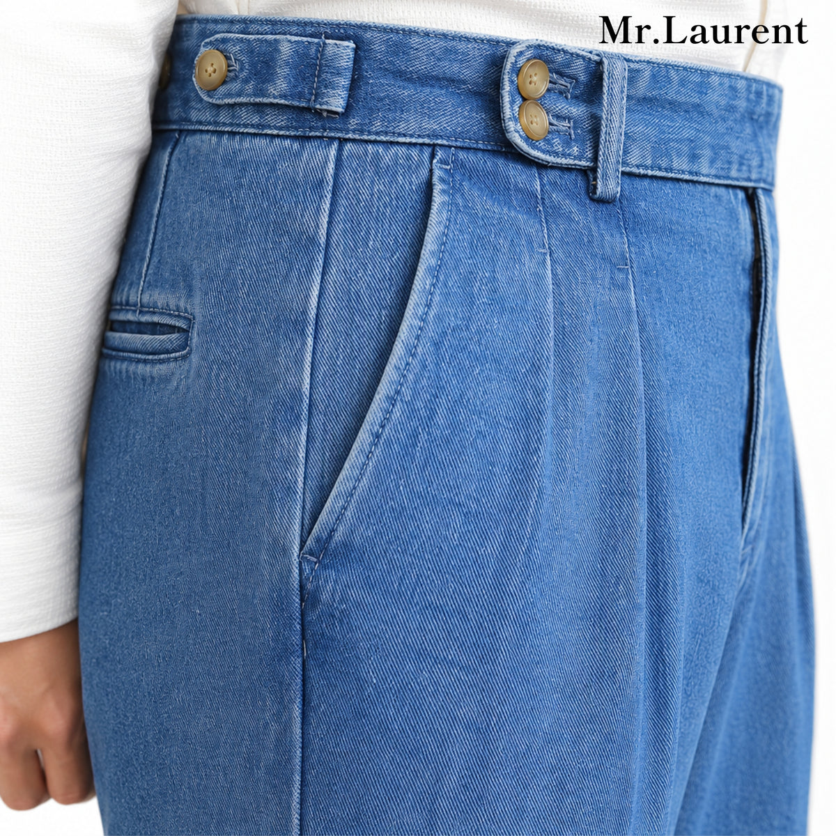 Mr.L デニムスラックス ワイドテーパード センタープレス トラウザー メンズ