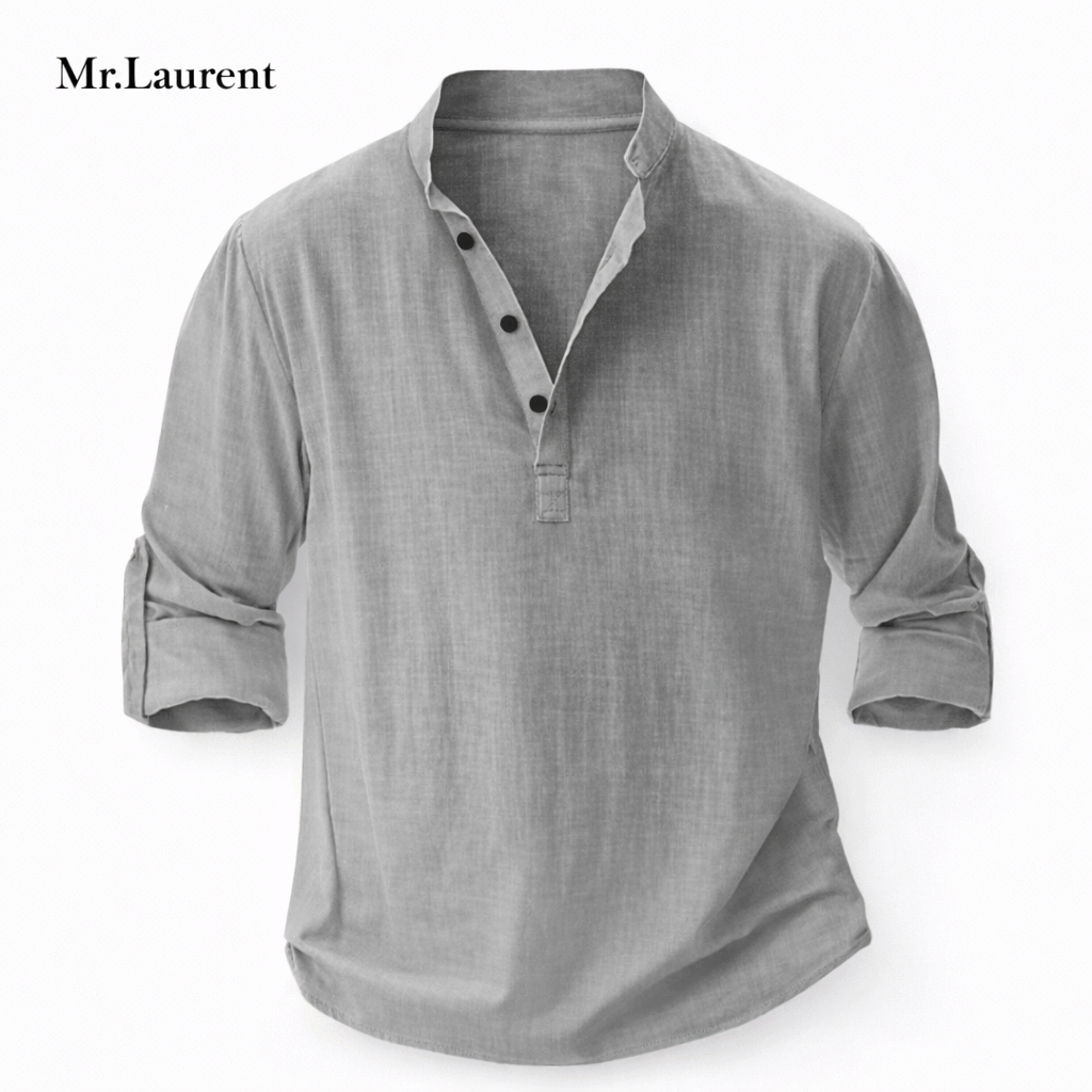 Mr.L リネン混 バンドカラーシャツ ナチュラルドレープ 七分袖 メンズ