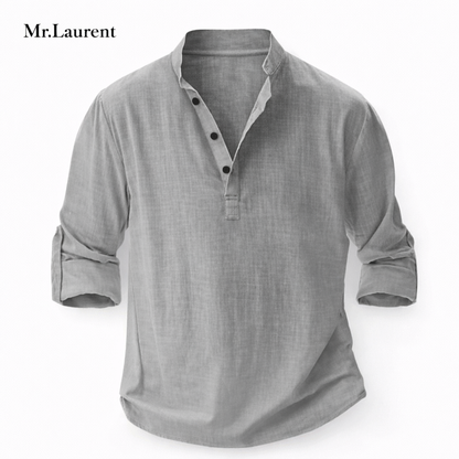 Mr.L リネン混 バンドカラーシャツ ナチュラルドレープ 七分袖 メンズ