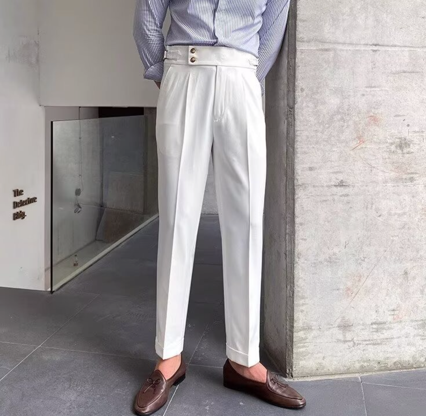 Mr.L タック入り ベルトレス イタリアン スラックスパンツ メンズ