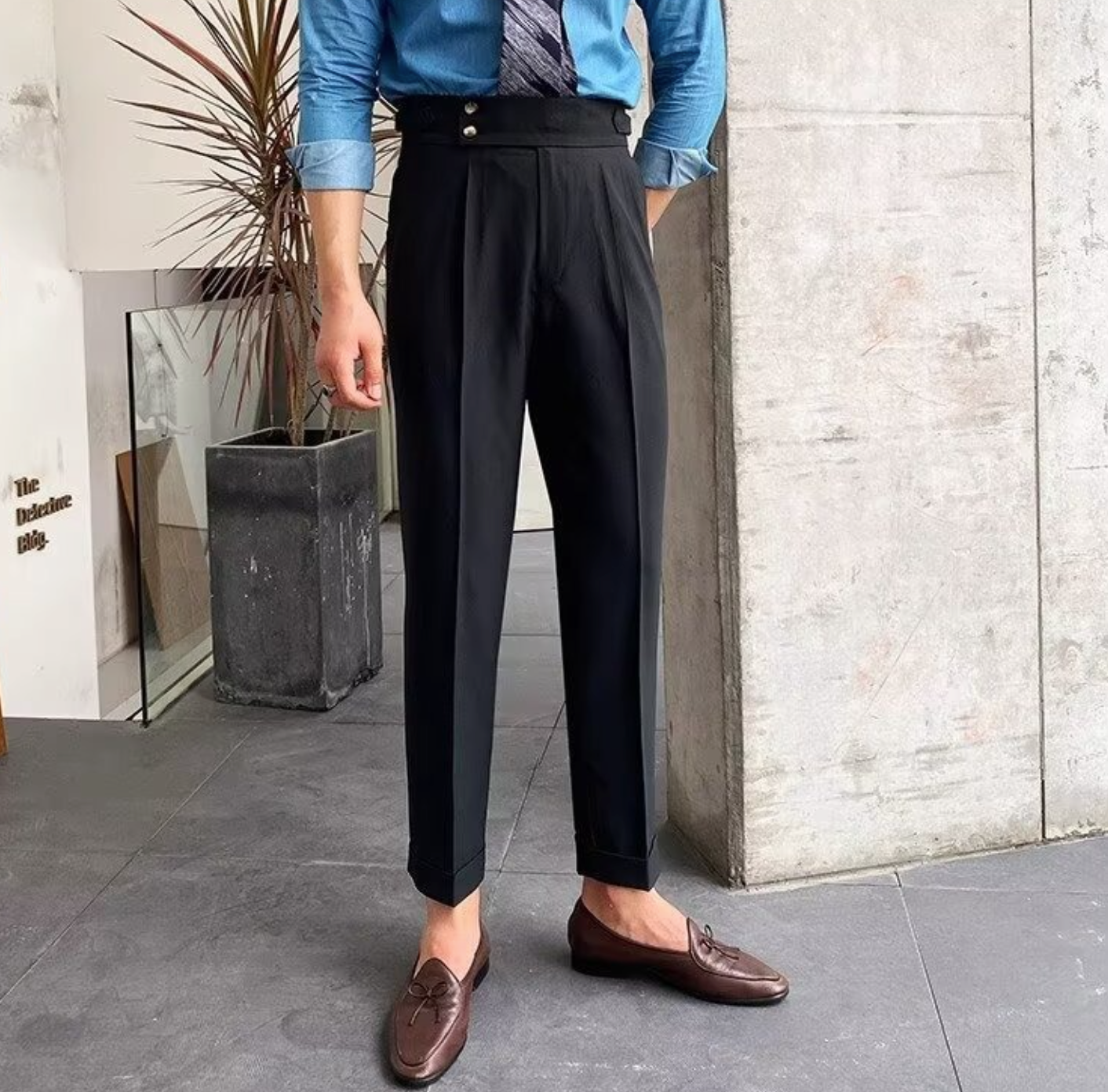 Mr.L タック入り ベルトレス イタリアン スラックスパンツ メンズ