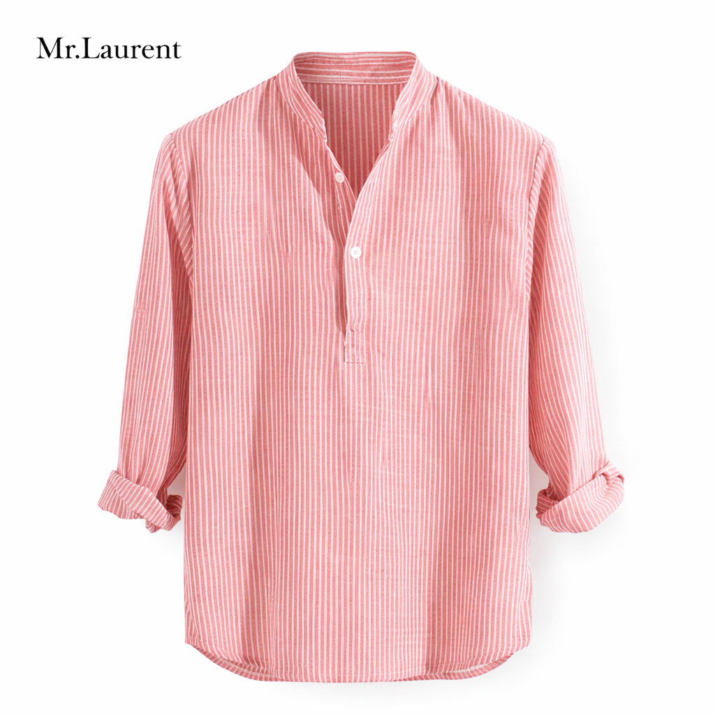 Mr.L ストライプ バンドカラーシャツ リラックスシルエット 長袖 メンズ