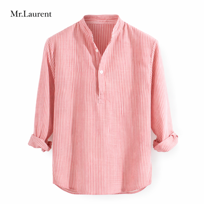 Mr.L ストライプ バンドカラーシャツ リラックスシルエット 長袖 メンズ