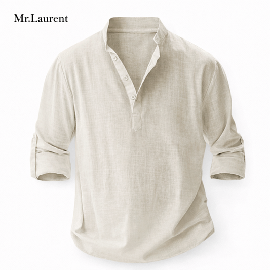 Mr.L リネン混 バンドカラーシャツ ナチュラルドレープ 七分袖 メンズ