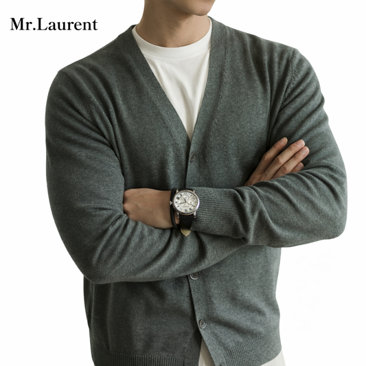 Mr.L 上質コットン Vネック ニットカーディガン メンズ