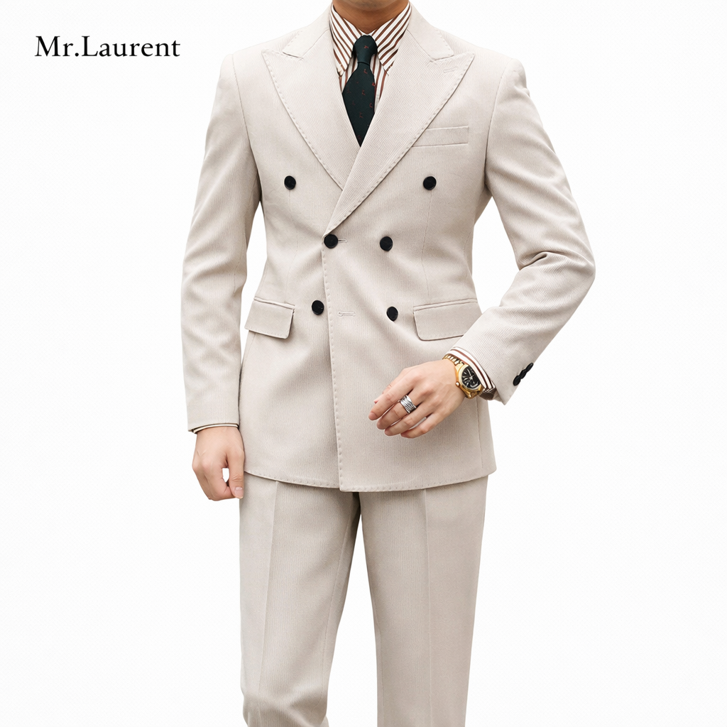 Mr.L ブリティッシュ レトロ ストライプ ダブル スーツセットアップ メンズ
