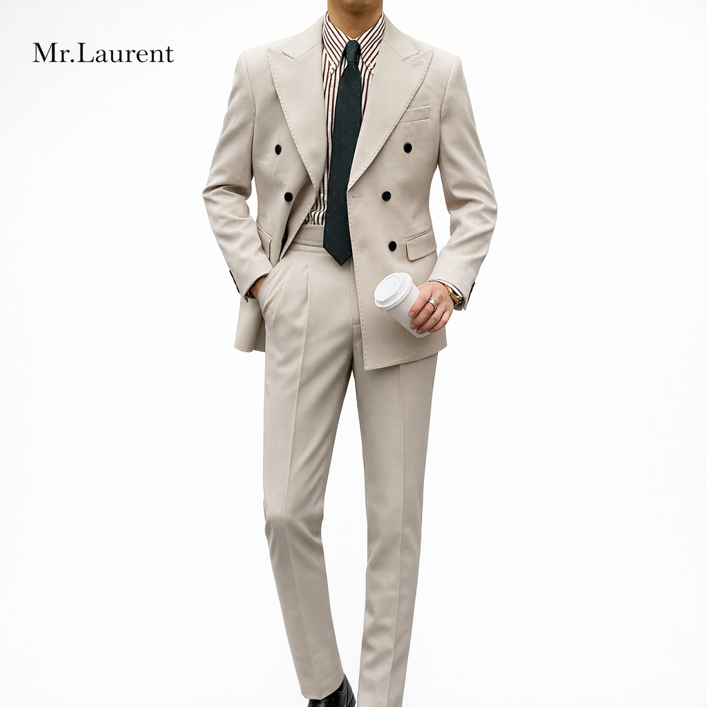Mr.L ブリティッシュ レトロ ストライプ ダブル スーツセットアップ メンズ