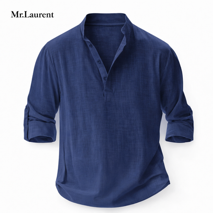 Mr.L リネン混 バンドカラーシャツ ナチュラルドレープ 七分袖 メンズ