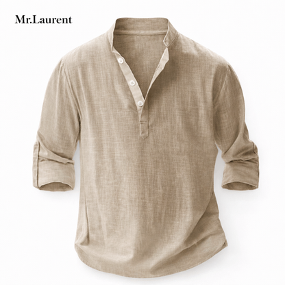Mr.L リネン混 バンドカラーシャツ ナチュラルドレープ 七分袖 メンズ