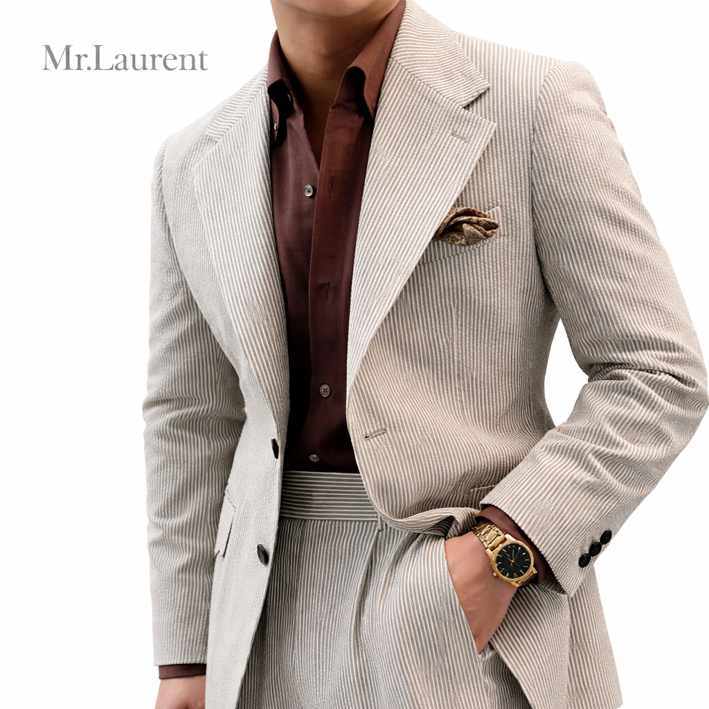 Mr.L 凹凸シアサッカー プレミアム セットアップ メンズ ストレッチ 軽量 速乾 アンコンジャケット テーパードパンツ 上下セット