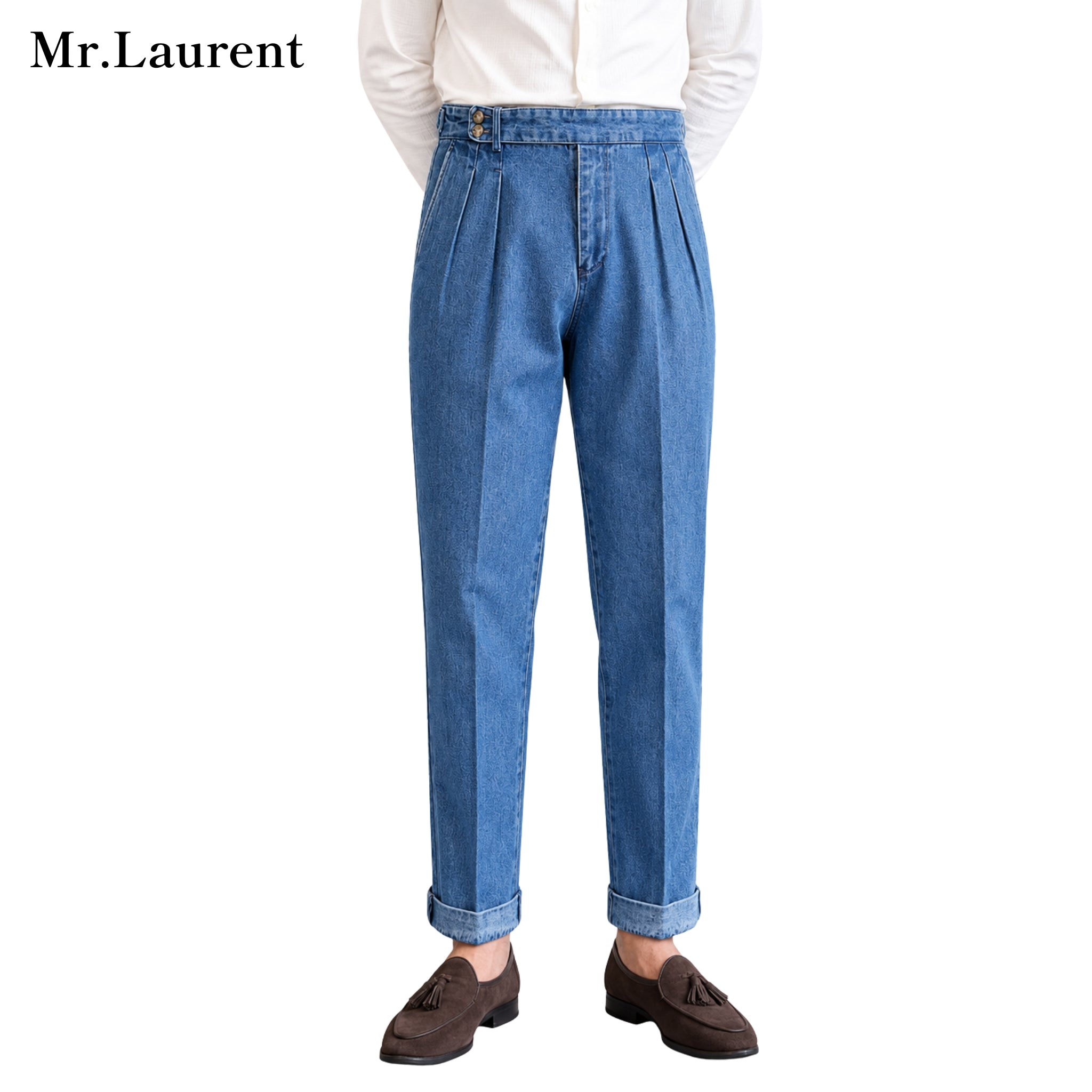 Mr.L デニムスラックス ワイドテーパード センタープレス トラウザー
