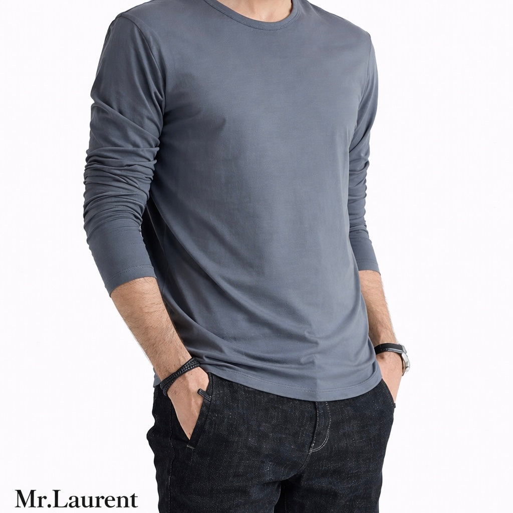 Mr.L 上質素材 ストレッチ 長袖 クルーネックTシャツ メンズ