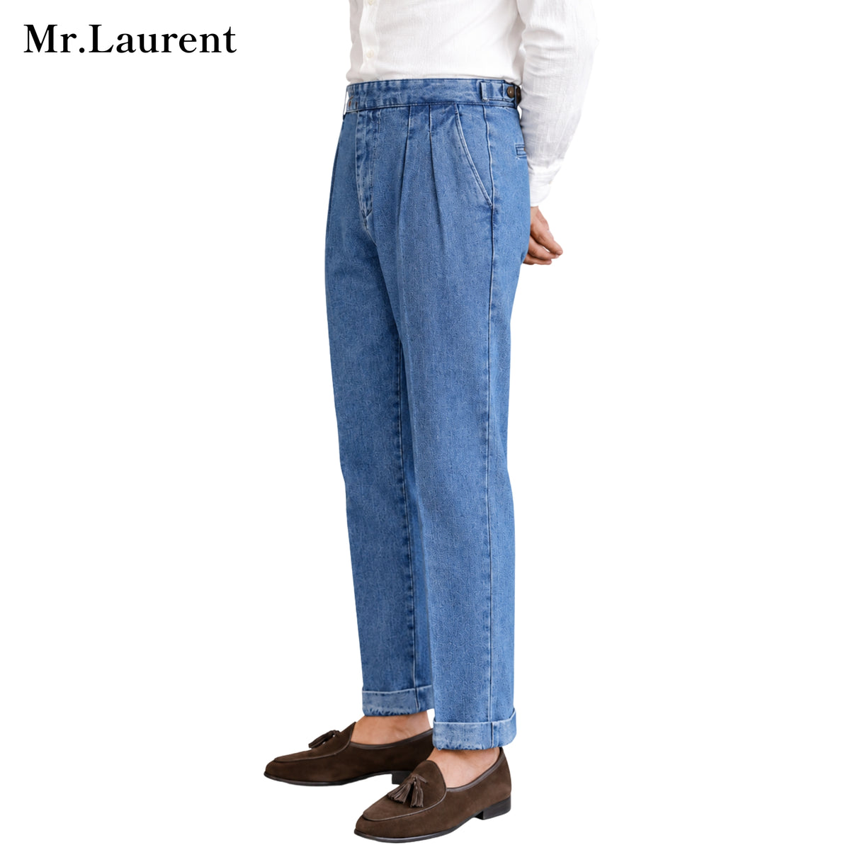 Mr.L デニムスラックス ワイドテーパード センタープレス トラウザー メンズ