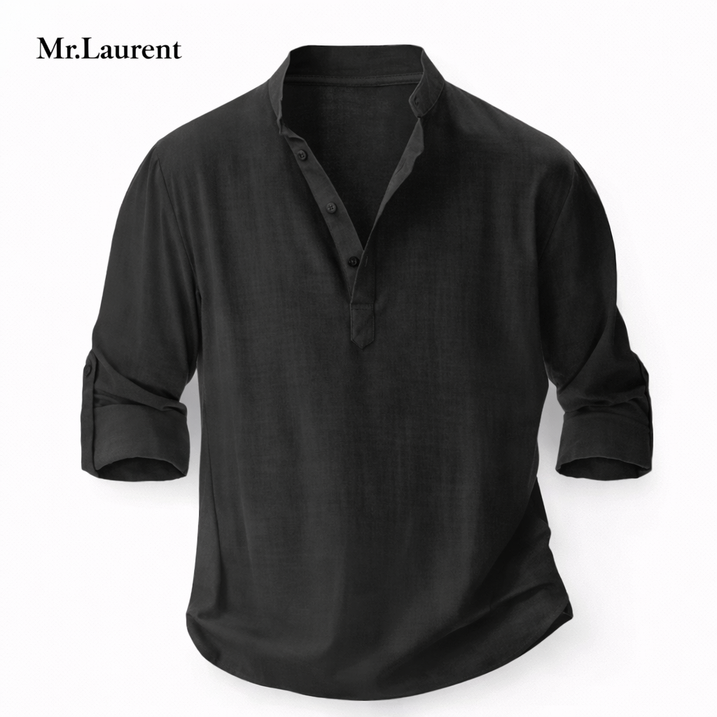 Mr.L リネン混 バンドカラーシャツ ナチュラルドレープ 七分袖 メンズ