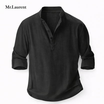 Mr.L リネン混 バンドカラーシャツ ナチュラルドレープ 七分袖 メンズ