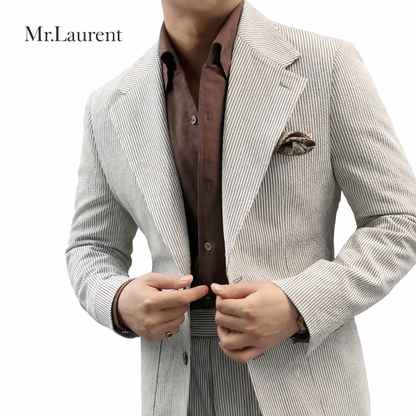 Mr.L 凹凸シアサッカー プレミアム セットアップ メンズ ストレッチ 軽量 速乾 アンコンジャケット テーパードパンツ 上下セット