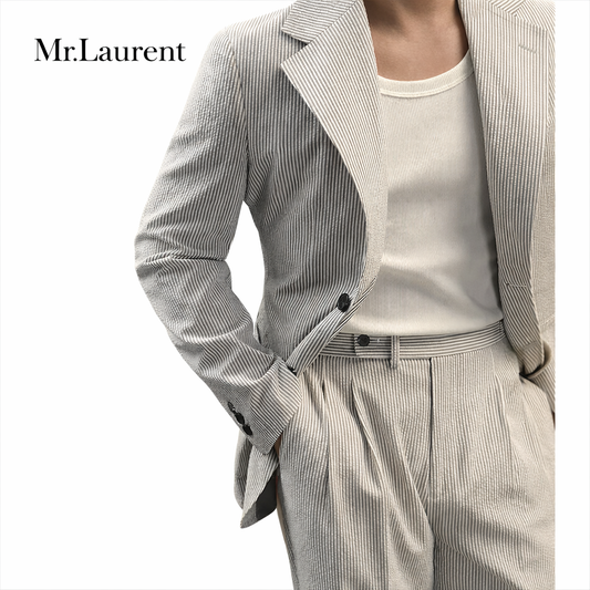 Mr.L 凹凸シアサッカー プレミアム セットアップ メンズ ストレッチ 軽量 速乾 アンコンジャケット テーパードパンツ 上下セット