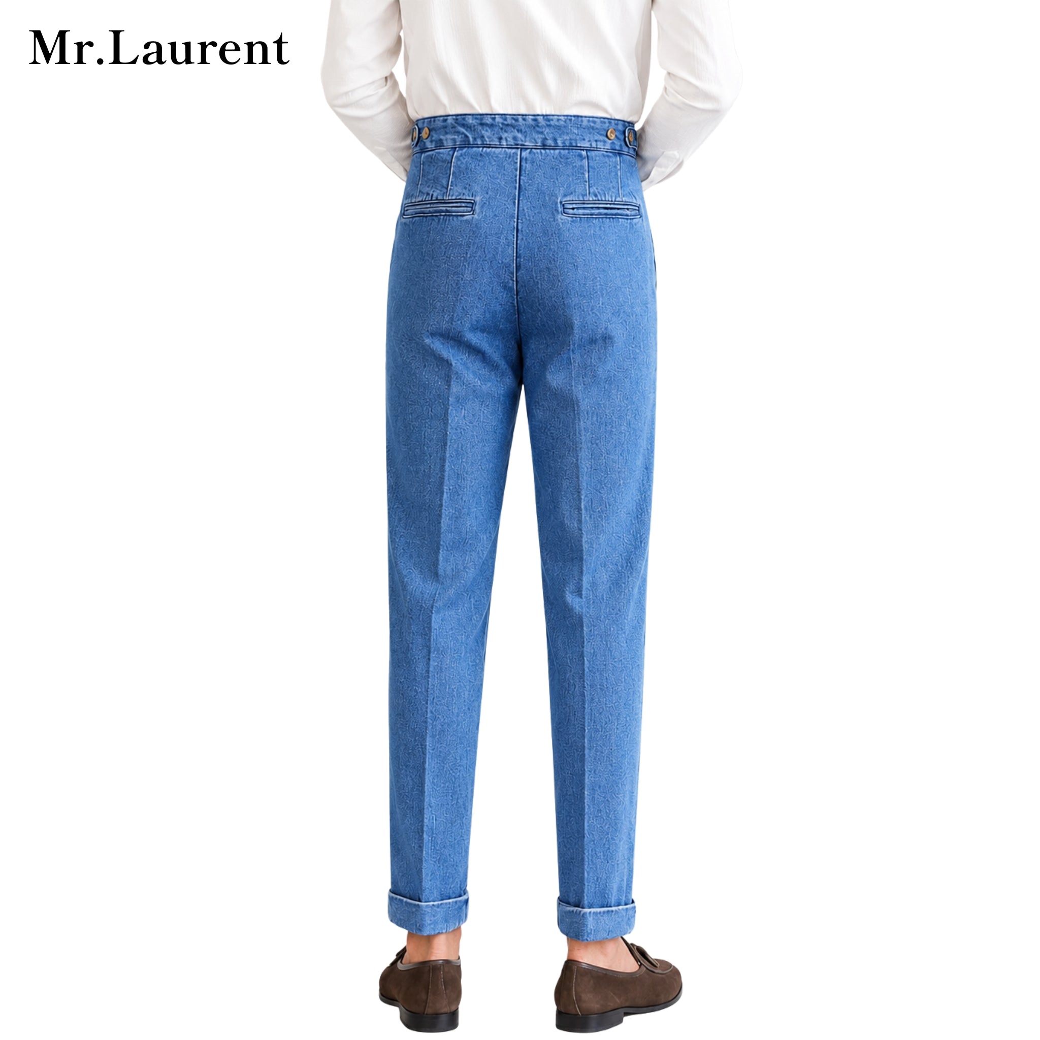 Mr.L デニムスラックス ワイドテーパード センタープレス トラウザー