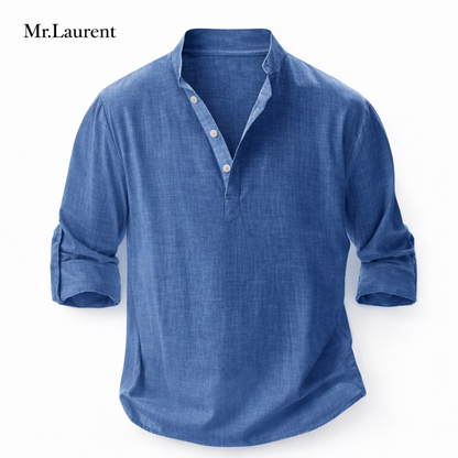 Mr.L リネン混 バンドカラーシャツ ナチュラルドレープ 七分袖 メンズ
