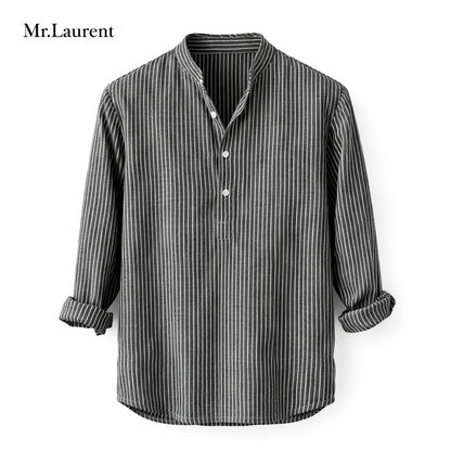 Mr.L ストライプ バンドカラーシャツ リラックスシルエット 長袖 メンズ