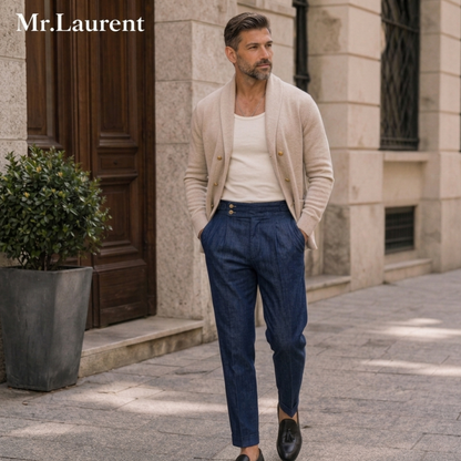 Mr.L デニム生地  2つボタン ウエストサイドベルト サイズ調整可能 メンズ ストレートパンツ シワになりにくい スラックス