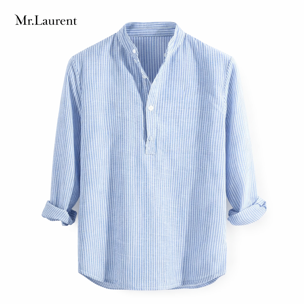 Mr.L ストライプ バンドカラーシャツ リラックスシルエット 長袖 メンズ