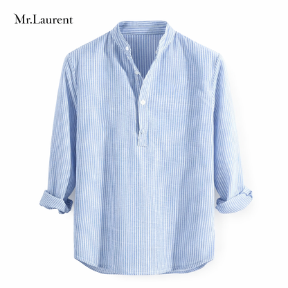 Mr.L ストライプ バンドカラーシャツ リラックスシルエット 長袖 メンズ