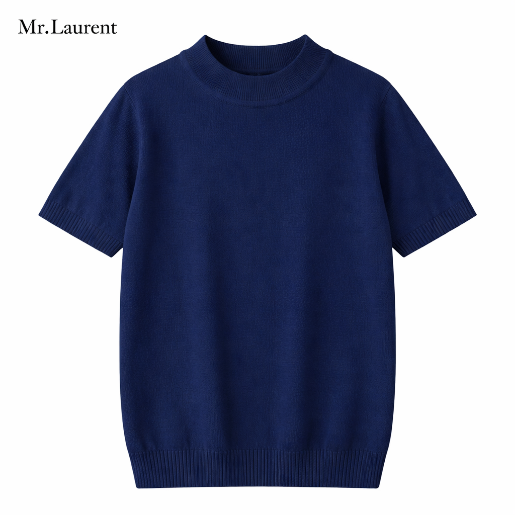 Mr.L リブモックネック ストレッチTシャツ メンズ タイトフィット