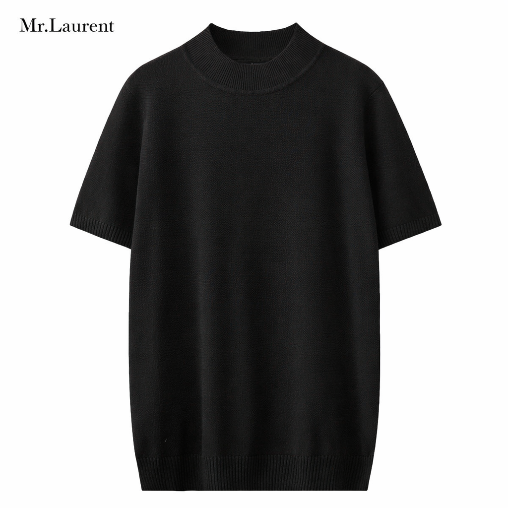 Mr.L リブモックネック ストレッチTシャツ メンズ タイトフィット