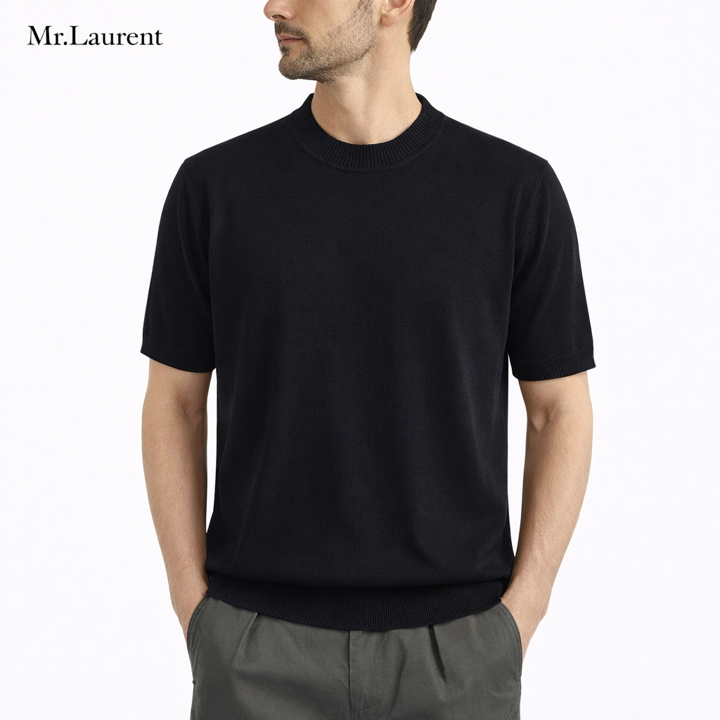 Mr.L リブ仕様 クルーネック ニットTシャツ メンズ