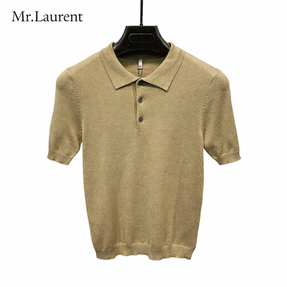 Mr.L 上質ニット 半袖ポロシャツ メンズ