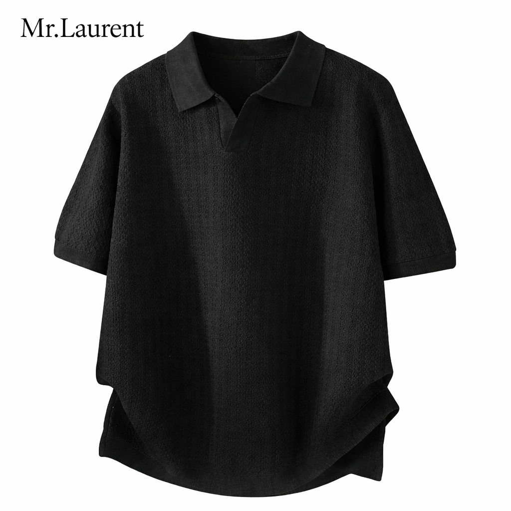 Mr.L ミニマルリブニットポロ メンズ 上質ストレッチ サマーニット 半袖 イタリアンカジュアル
