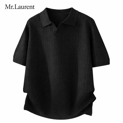 Mr.L ミニマルリブニットポロ メンズ 上質ストレッチ サマーニット 半袖 イタリアンカジュアル