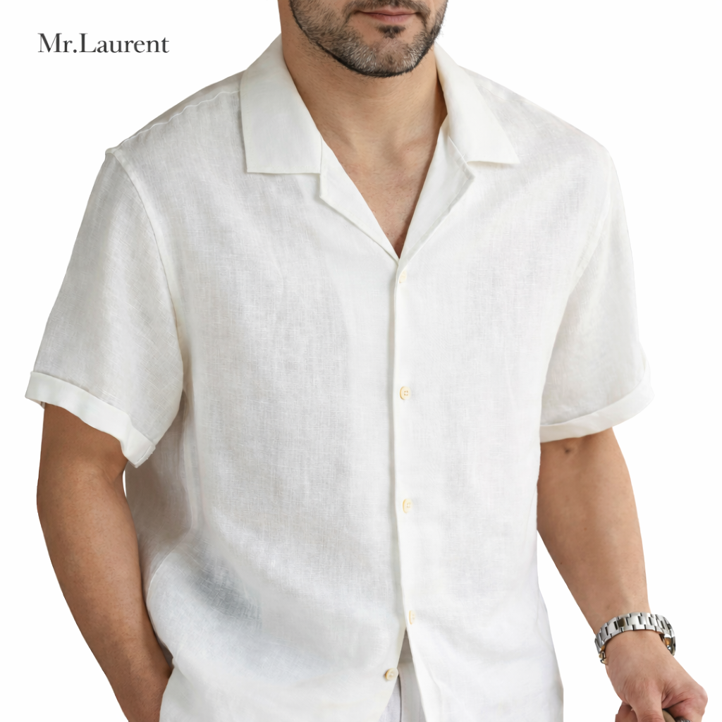 Mr.L リネン100%シャツ メンズ 清涼素材 ナチュラルドレープ 長袖 イタリアンカジュアル