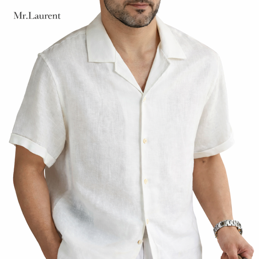 Mr.L リネン100%シャツ メンズ 清涼素材 ナチュラルドレープ 長袖 イタリアンカジュアル