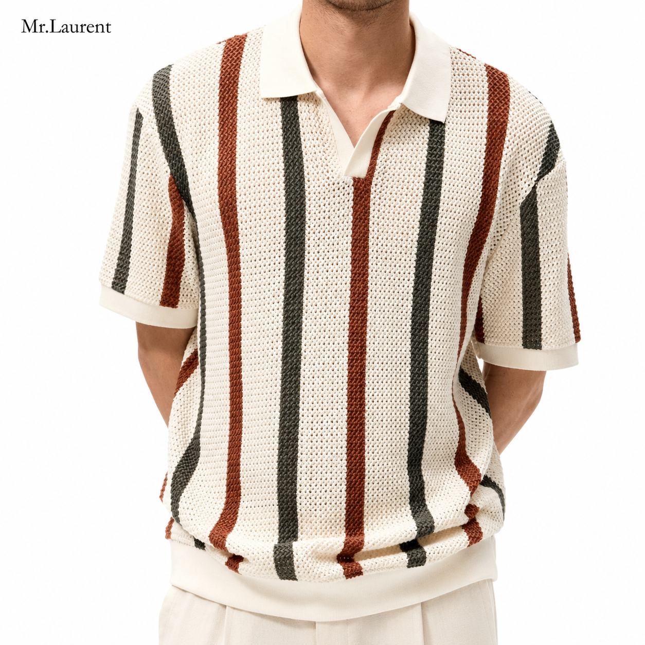 Mr.L リブ編み ニットポロ サマーニット 半袖 メンズ