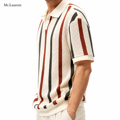 Mr.L リブ編み ニットポロ サマーニット 半袖 メンズ