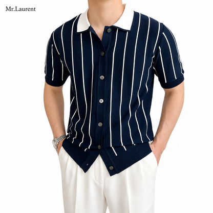 Mr.L ニットポロカーディガン リブ編み サマーニット 半袖 メンズ
