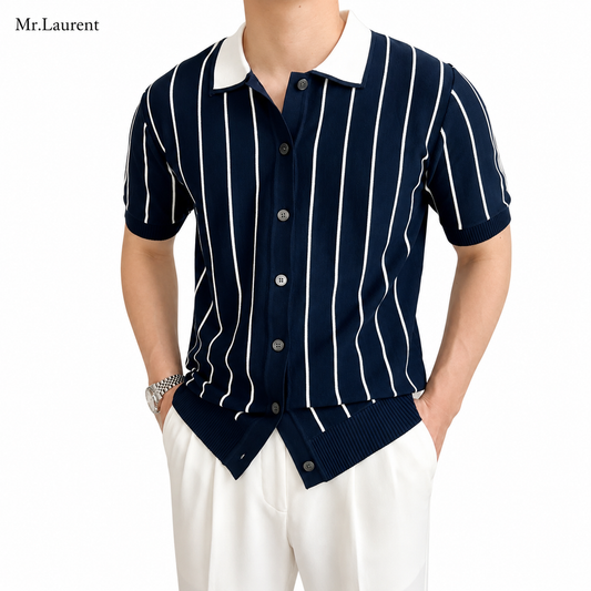 Mr.L ニットポロカーディガン リブ編み サマーニット 半袖 メンズ